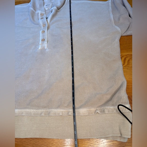 Aerie Oversized Waffle Knit Hoodie XL Neutral Henley Pullover Lounge - Picture 7 of 9